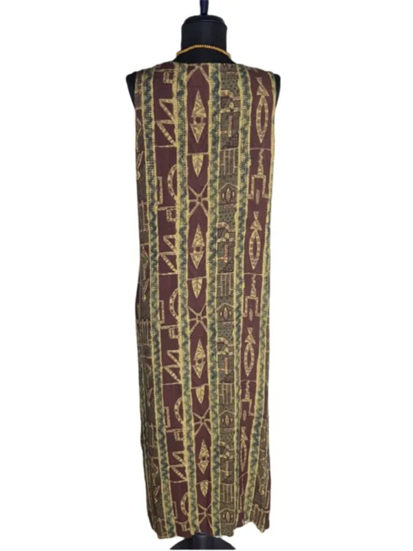 Vintage 90s boho maxi dress brown green ethnic art Western hippie Southern 12 L - Image 2