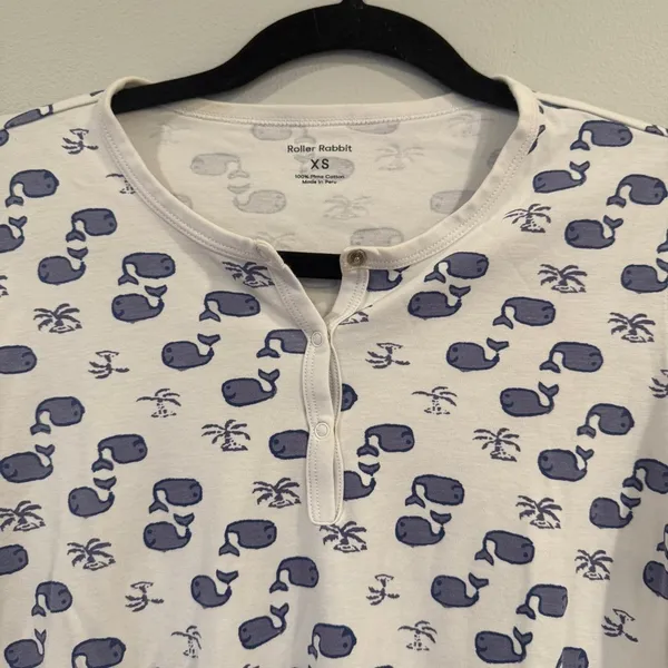 Roller Rabbit Moby Whale Pajamas Set Womens Blue White Pima Cotton PJs - Image 4