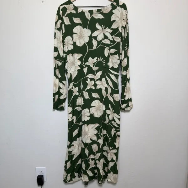 Mango MNG Women Green‎ Floral Midi Dress 10 Green Knot Front Resort Vacation - Image 8