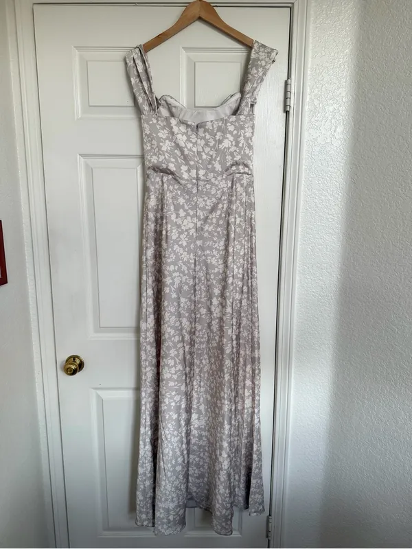 Birdy Grey Mia Dress Matte Satin Almond Dreamy Floral Maxi M White Pearl Gray - Image 6