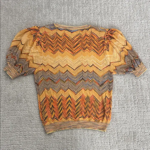 Ulla Johnson Priscilla Chevron Puff Sleeve Knit short sleeve yellow blue zigzag - Image 13