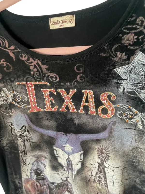 Texas Graphic T-Shirt Rhinestones Size XL - Image 2