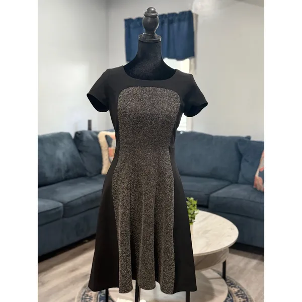 White House Black Market Colorblock Fit & Flare Feminine Tweed Career Dress Sz 0 - Image 2