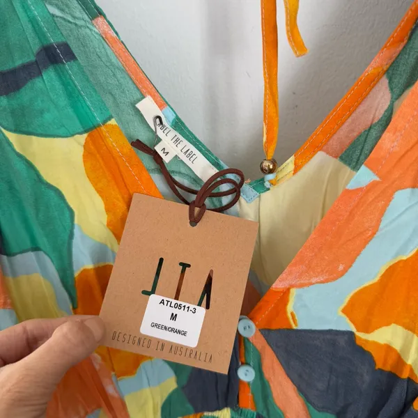 Mabel Hilda Midi Dress Green Orange Abstract Resort Tropical Groovy‎ - Image 4