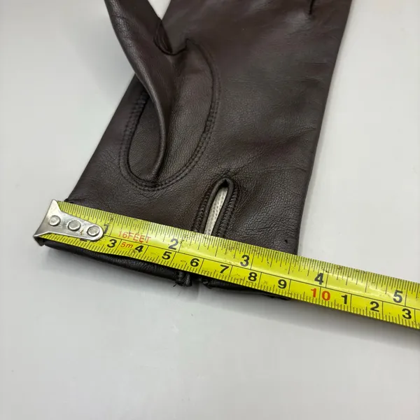 American Vintage VTG Leather Gloves Sz 7 Brown Knit Fabric‎ Lined Unbranded Braided Embellished - Image 6