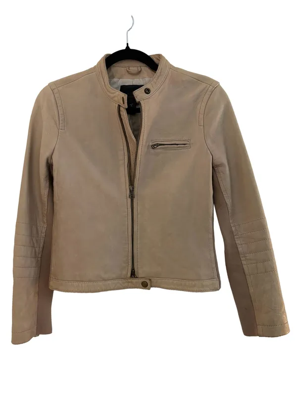 J.Crew Collection Genuine Leather Moto Jacket Beige Taupe Size 4 - Image 5