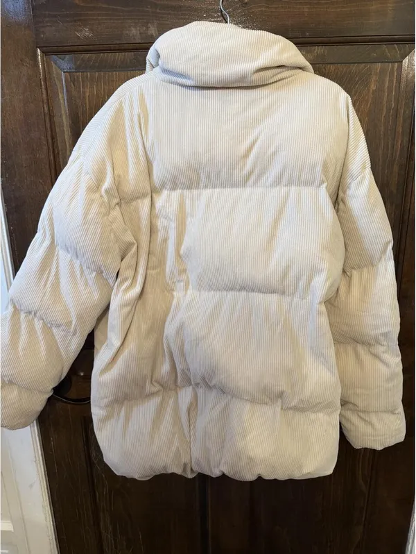 Dot + Lu Maternity Corduroy Puffer Jacket Tan Size L - Image 4