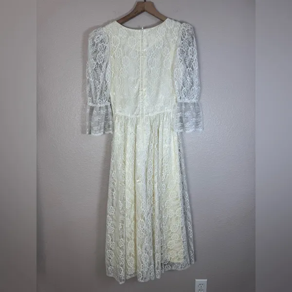 Gunne Sax by Jessica McClintock Vintage 1970’s Ivory Lace Wedding Dress size 7 - Image 8