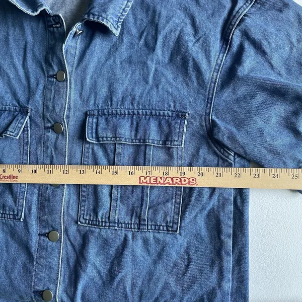 Oversized Denim Button Up Top Boxy Fit Cotton Blend Blue Women's Size Large - Image 8
