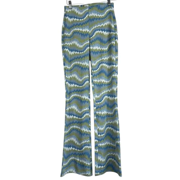 Urban Outfitters‎ Flare Pants Womens XS Green Abstract Psychedelic Knit Y2K - Image 2