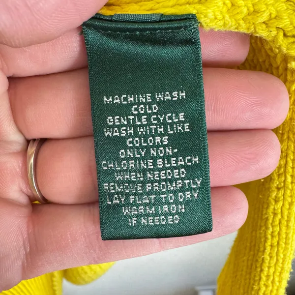 Lauren Ralph Lauren Cotton Blend Bright Yellow Collared Waffle Knit Sweater Sz M - Image 5