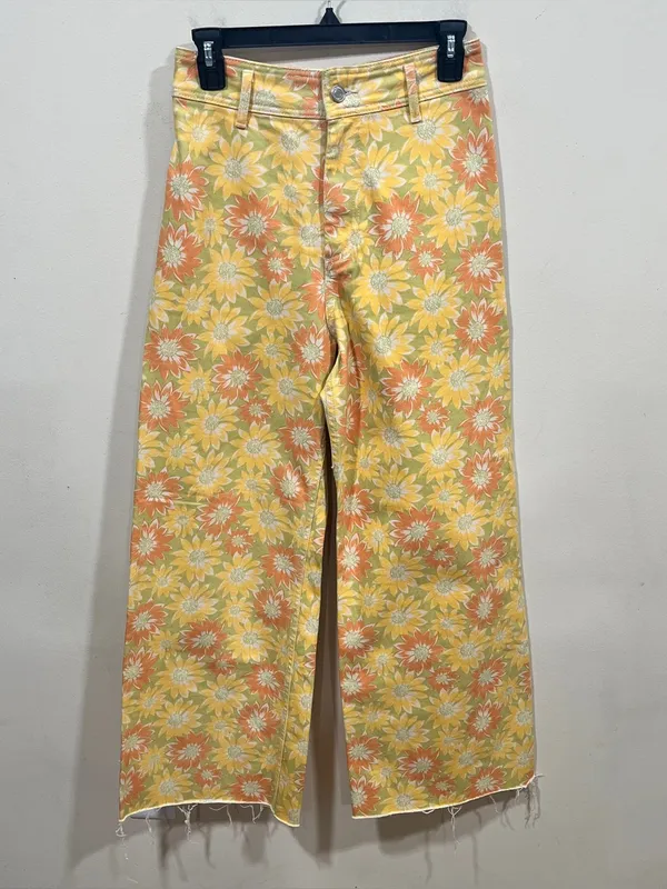 Zara Yellow Floral Wide Leg Jeans The Marine Straight size 6 floral yellow Y2K - Image 7
