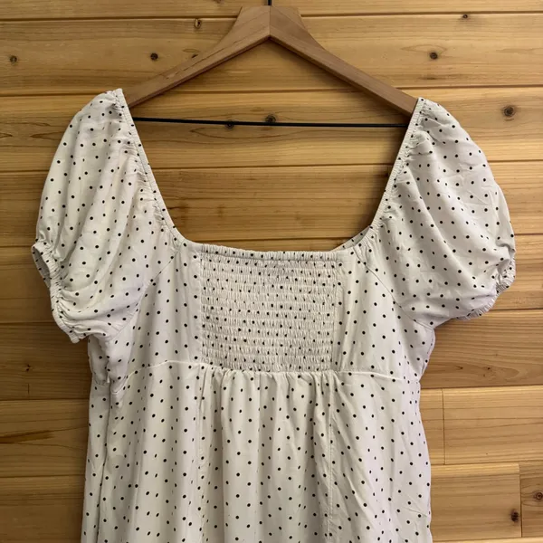 American Eagle Large Polka Dot Smocked Milkmaid Mini Puff Sleeve Dress Preppy - Image 7