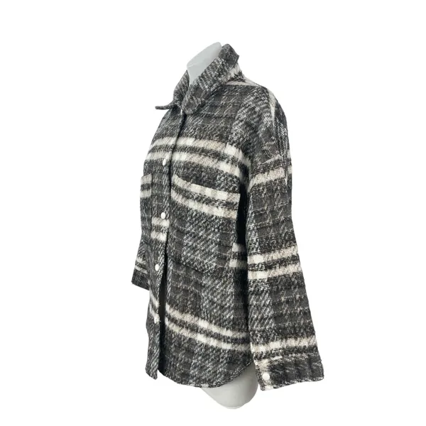 Missguided Gray Wool Plaid Collared Long Sleeve Button Down Shirt Coat Jacket 6 - Image 2