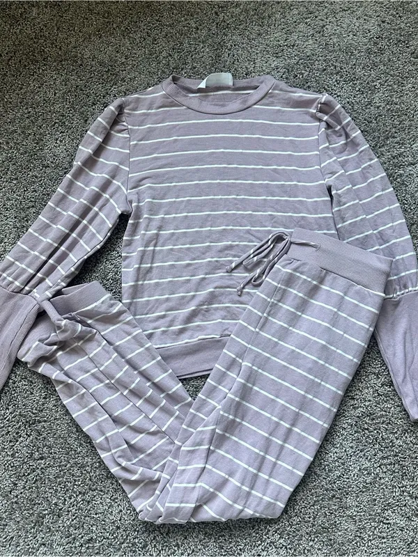painted threads Lavender Striped Jumpsuit Romper Set - Image 3