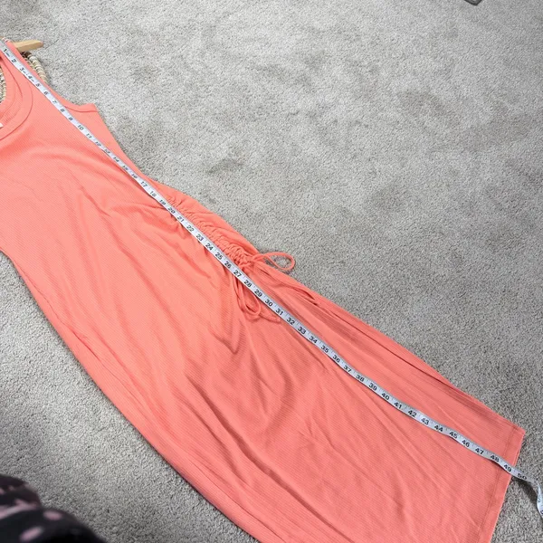 L*Space Wome’s Sandpiper Maxi Dress Sleeveless Ribbed Side Ruched Putty Orange S - Image 11