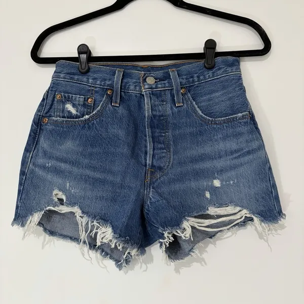 Levi's 501 Distressed Cut Off Medium Wash Denim Button Fly Short 25 Festival - Image 2
