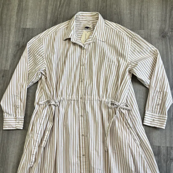 Universal Threads Striped Maxi Dress Women's Size XL NEW Tan White Cotton Pockets - Image 3