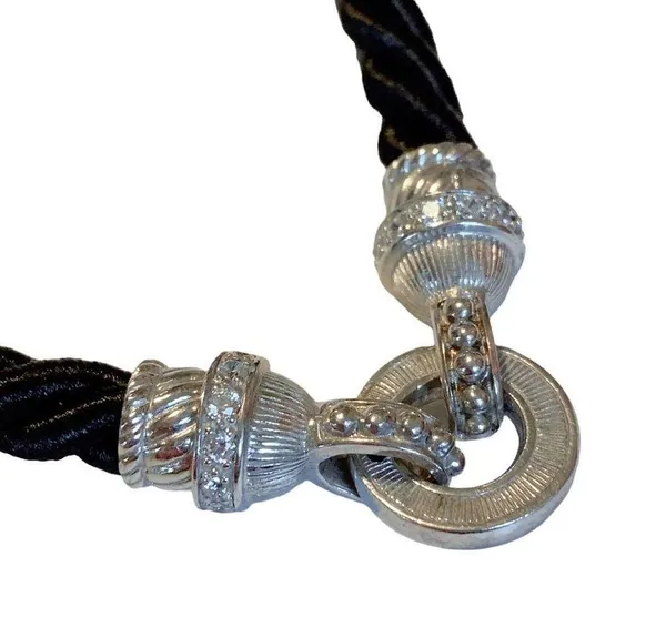 Judith Ripka Sterling Silver Jewelry Magnetic Statement Black Rope Necklace - Image 5