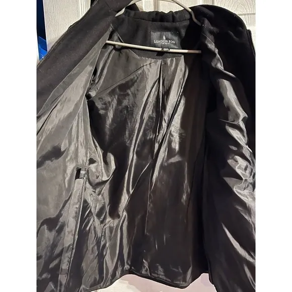 London Fog Women’s Wool‎ Full Zip Hooded Black Jacket Size Medium - Image 2