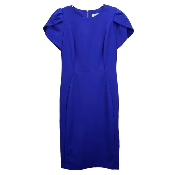 Calvin Klein Royal Blue Tulip Sleeve Stretch Crepe Sheath Dress Size 4 - Image 5