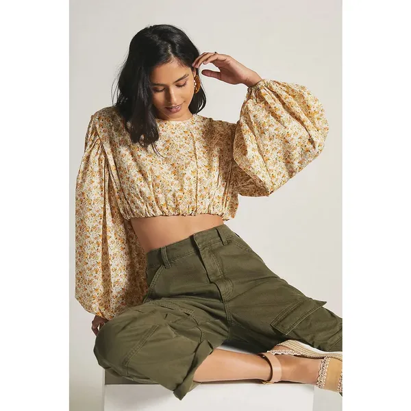 Significant Other Puffed-Sleeve‎ Floral Blouse US 4 Casual Boho Fall Flower - Image 3