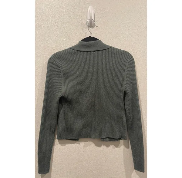 Aerie Ribbed Button Down Green Cardigan - Image 3