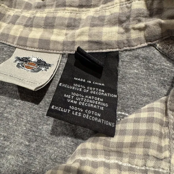 Harley Davidson Top Rustic Grunge Country Biker Western Pearl Snap Gingham XS - Image 3