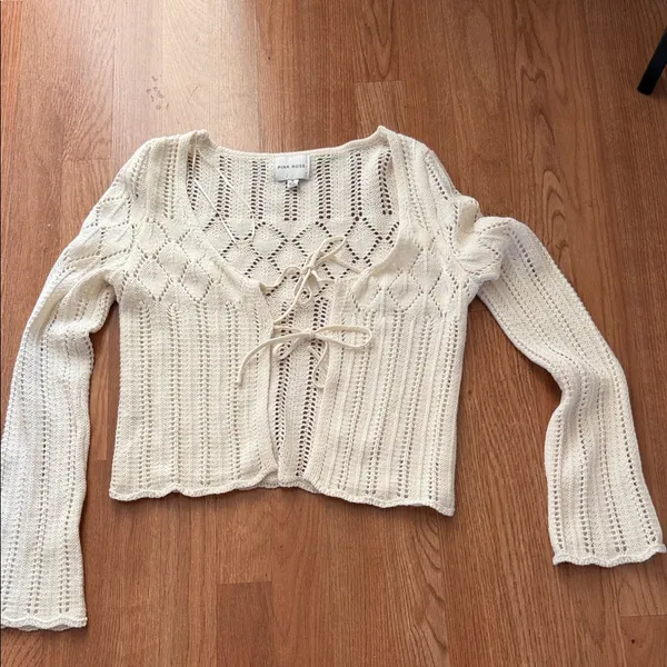 Pink Rose Cream Knit Cardigan - Image 3