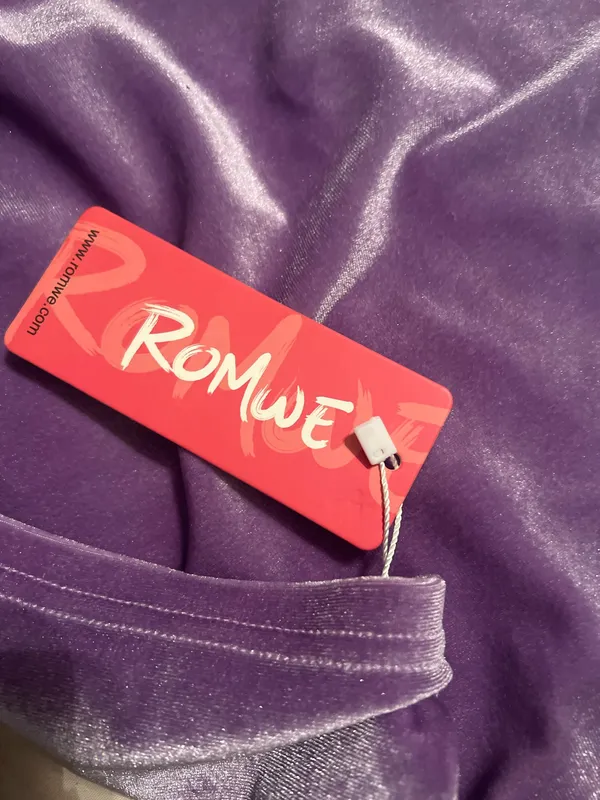 NWT Romwe Purple Feather Trim Velvet Dress - Image 3