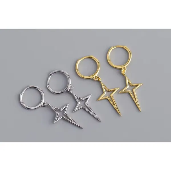 NEW Gold Star Dangle Hoop Earrings | Yellow Gold Over‎ 925 Sterling Silver - Image 9