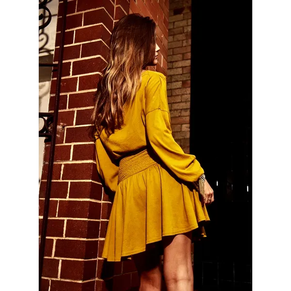 Free People Scorching Hot Long Sleeve Mini Dress Golden Palm S - Image 5