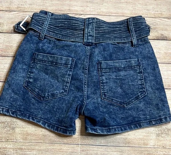 Bleach Acid Wash Belted High Rise Shorts - Image 2