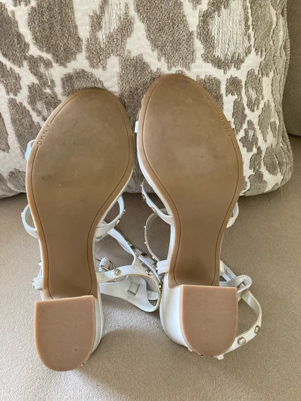 DKNY Ivory Strappy Studded Block Heel Sandals - Image 6
