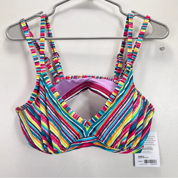 Athleta Montego Colorful Stripes Shirred Underwire Adjustable Bikini Top 38B/C‎ - Image 3