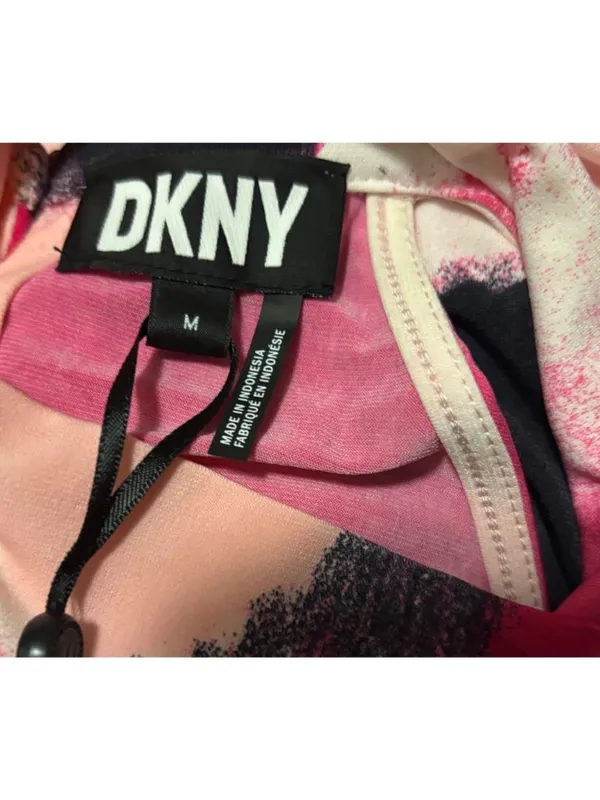 DKNY Womens Sleeveless High-Neck Top Pink & Black Abstract Print Size M - Image 6