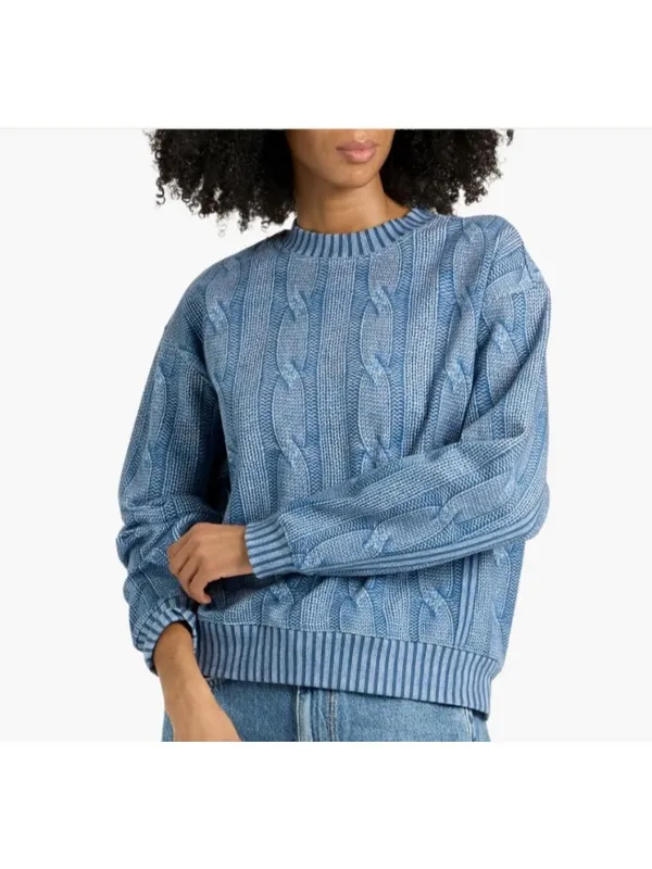 NWT Rag & Bone Miramar Cable-Effect Sweatshirt in Indigo Cotton Fleece M - Image 2
