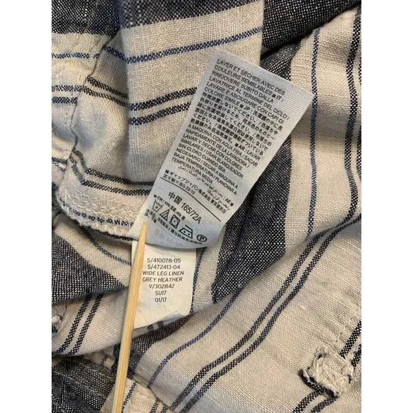 Gap Linen Pant Womens 6R Wide Leg Blue White Stripe Boho Coastal Prep‎ READ - Image 5