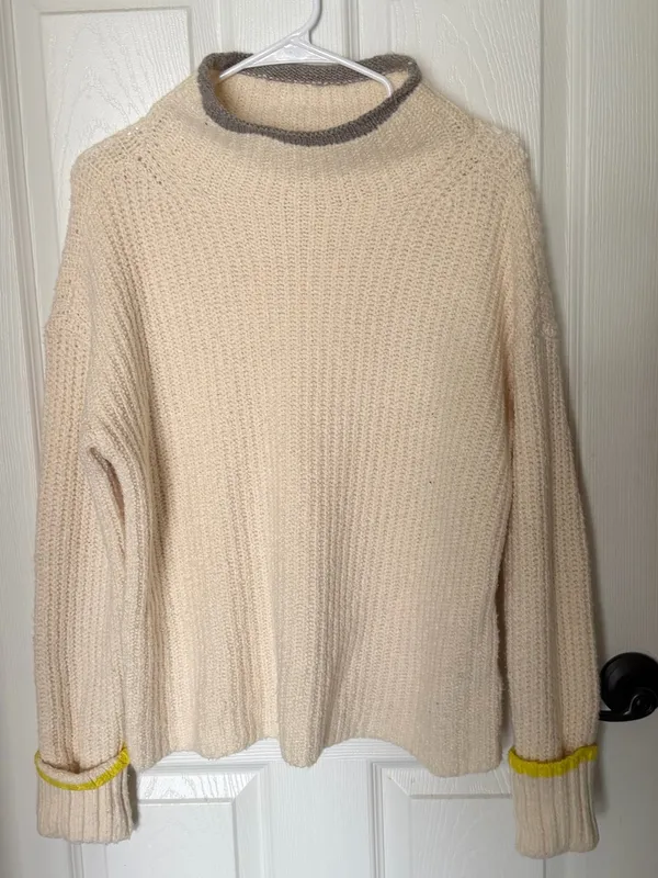 Maeve Anthropologie Contrast Trim Mock Neck Ribbed Sweater M Ivory - Image 2
