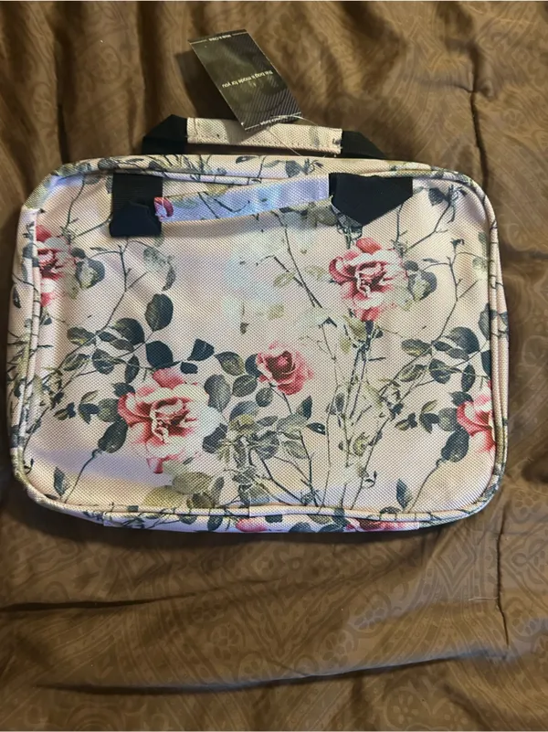 Floral Tote Bag - Cream with Pink & Blue Accents - Image 3