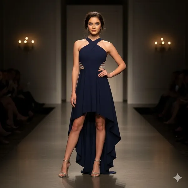 Speechless Navy Blue Halter‎ High Low Rhinestone Side Cutout Formal Dress Size 0 - Image 12