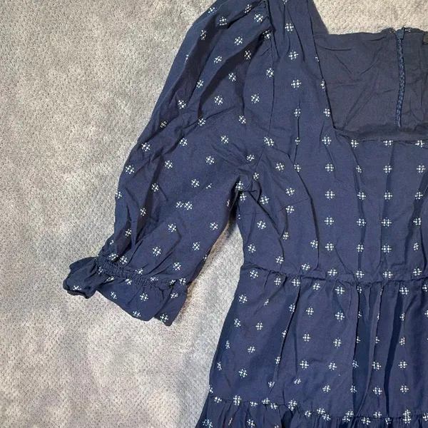 Madewell Square-Neck Puff-Sleeve Tiered Mini Babydoll Dress Size 10 100% Cotton - Image 5