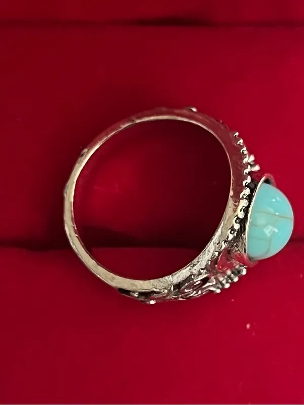 Boho/Vintage Design Stainless Steel Silver Faux Turquoise Ring Size 7 NWT - Image 3