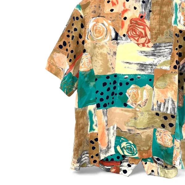 vintage 1990s | L | Blouse Top Shirt with a rose and dots patchwork print women - Image 6