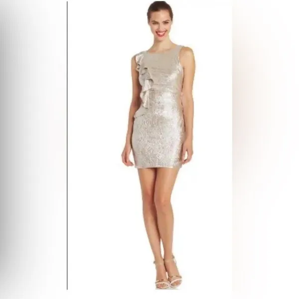 Hailey Logan Cocktail Dress‎ Gold Metallic Ruffle Party Women XS - Image 2
