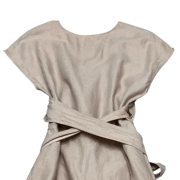 Aritzia Wilfred Brax Jumpsuit Beige Size 8 Linen Blend Wide Legs Wrap Front Tie Waist - Image 8