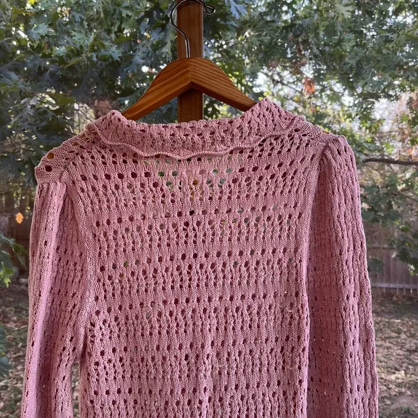 Free People Pointelle Pullover Sweater In Mauve Rose Size L. NEW - Image 9