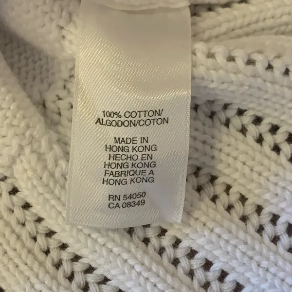 Jones New York Cardigan Medium White Eyelet Knit Sweater Button Waist 100%Cotton - Image 5