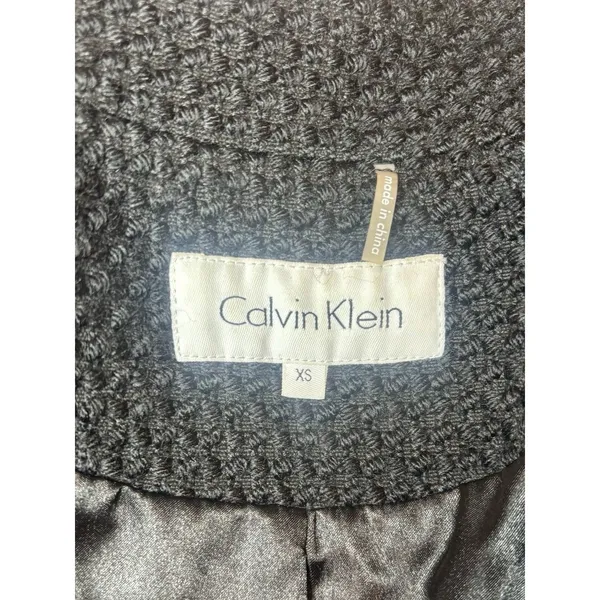 Calvin Klein Belted Textured Peacoat Jacket XS Black Double Breasted - Image 5