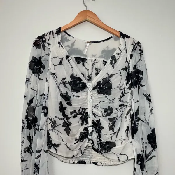 Free People Floral Long Sleeve Ruched Blouse - Image 2
